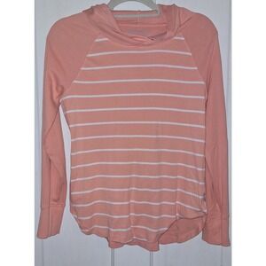 Womens Eddie Bauer Size Large Orange and White Stripped Lightweight Hoodie